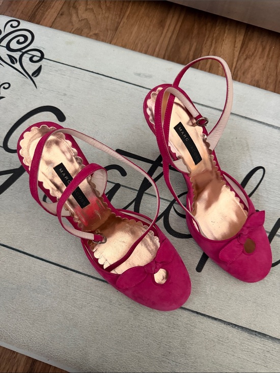 Marc Jacobs Shoes - Marc Jacobs Bright Pink Suede Peep-Toe Slingback Heels